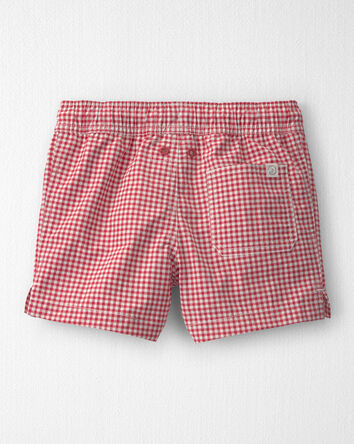 Toddler Boy Recycled Swim Trunks in Red Gingham, 