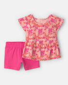 Filles - Ensemble haut &agrave; manches courtes et short, tropical - Rose, image 1 sur 3 diapositives