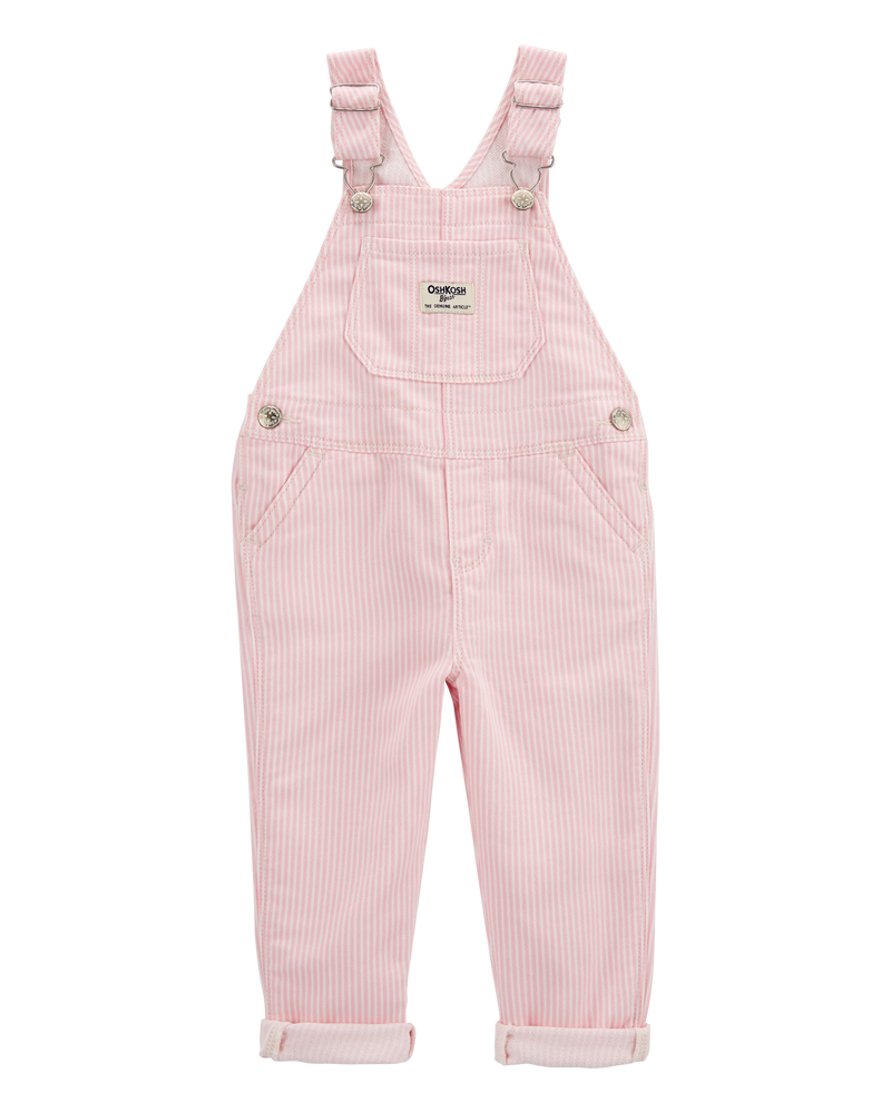Tout-petit Salopette en denim tricot&eacute; &agrave; rayures hickory - Rose, image 1 sur 3 diapositives