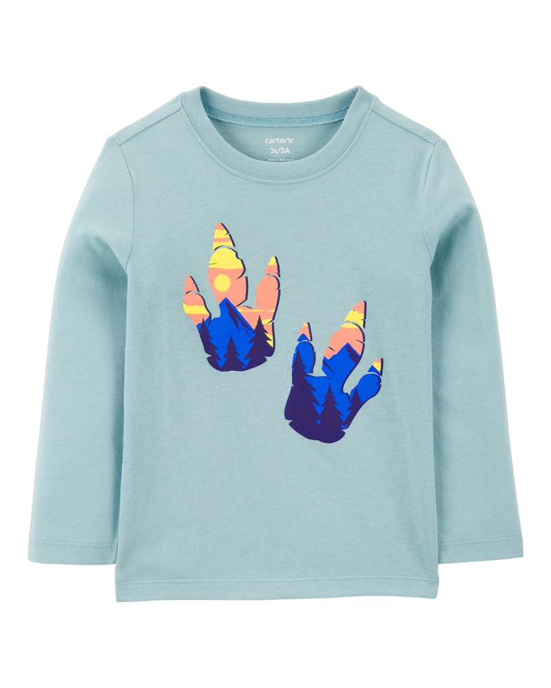 Toddler Dinosaur Cotton Blend Long-Sleeve Tee - Blue, image 1 of 3 slides