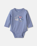 Baby Girl 'Already A Vibe' Dog Long-Sleeve Graphic Bodysuit - Blue, image 1 of 3 slides