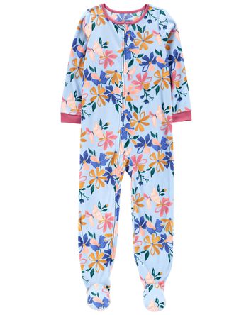 1-Piece Floral Fleece Footie Pyjamas, 