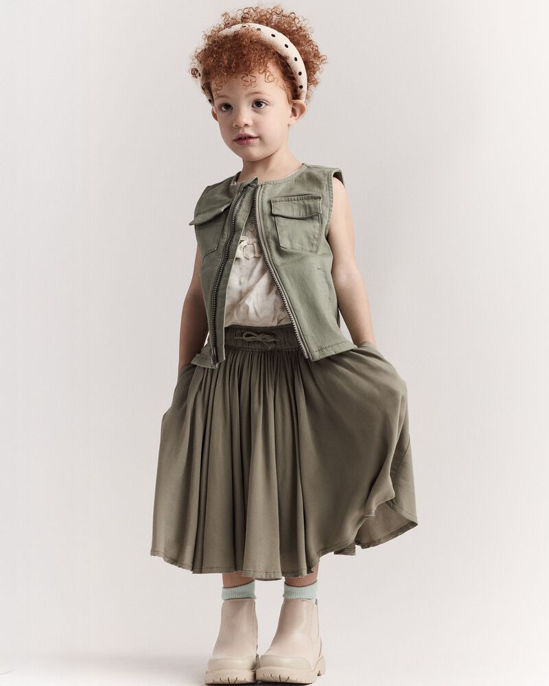 Toddler Girl Avenue Twirl™ Midi Skirt - Olive, image 3 of 8 slides