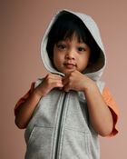 Toddler Boy French Terry Hooded Vest in Pocket - Heather Grey, image 3 of 5 slides