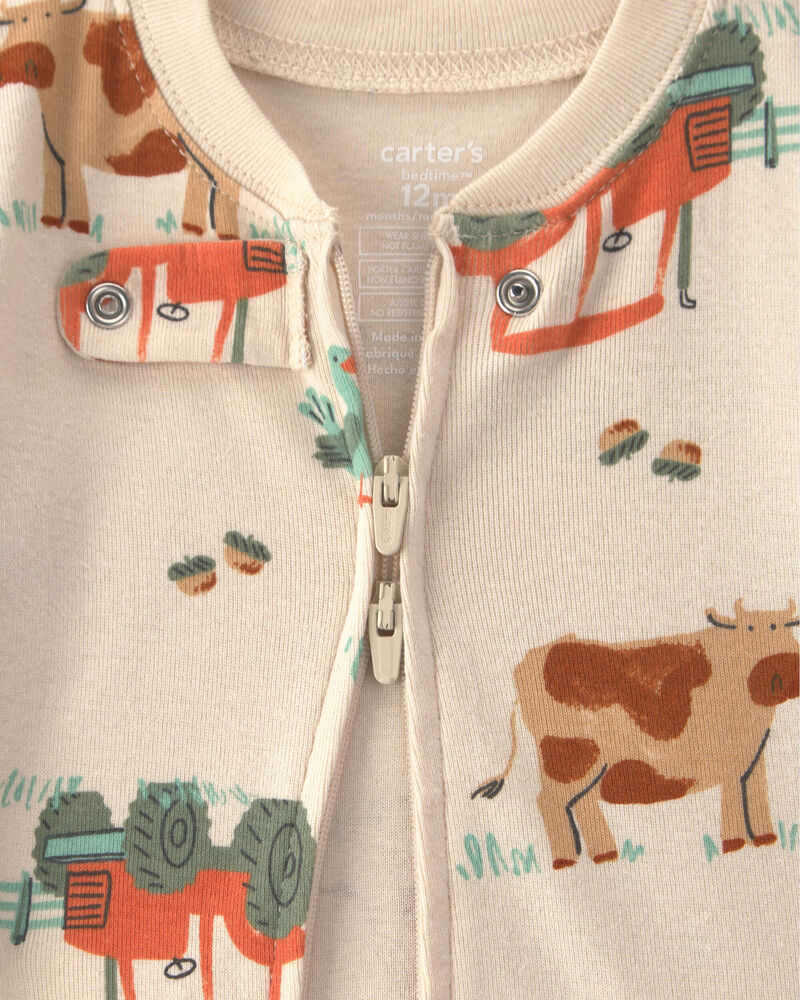 Baby Boy 1-Piece Farm 2-Way Zip 100% Cotton Snug Fit Pyjama - Cream, image 3 of 6 slides