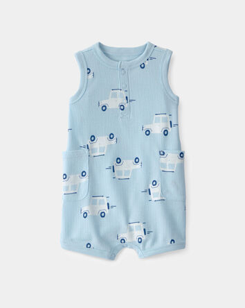 Baby Boy Thermal Sleeveless Romper - Blue, 