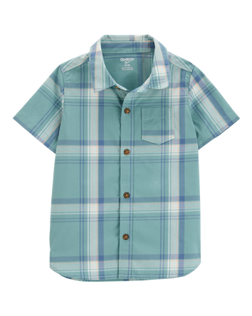 Baby Plaid Knit Short-Sleeve Button-Down Shirt - Green, 