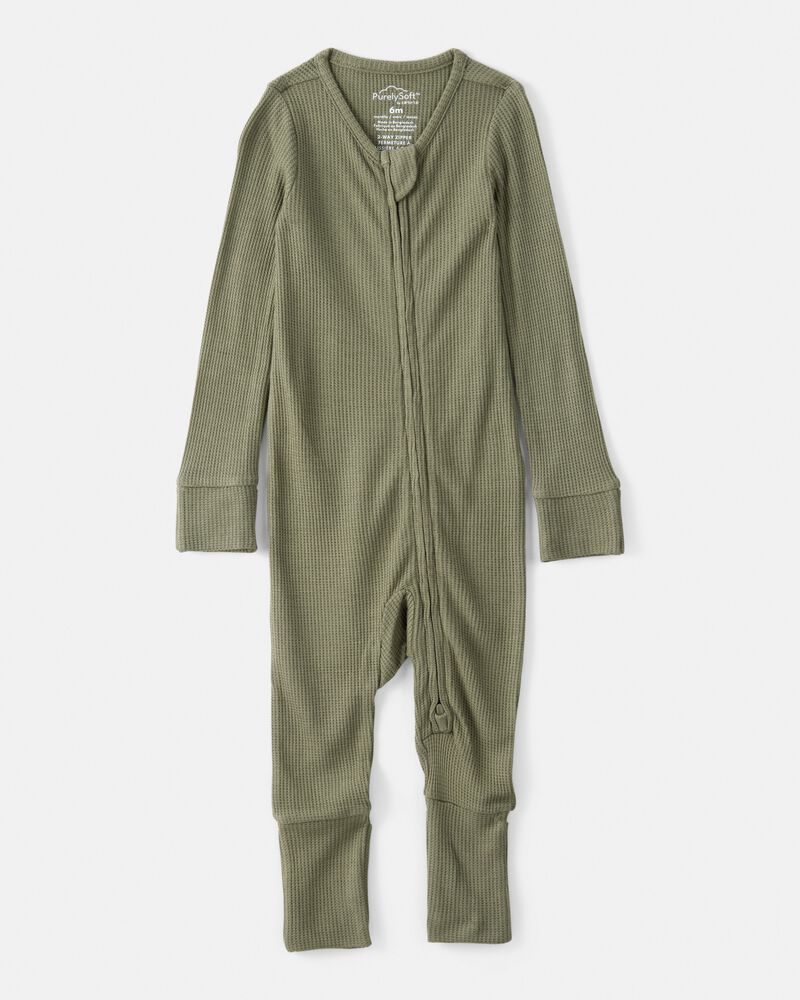 Baby Boy Solid 2-Way Zip PurelySoft Sleeper - Green, image 1 of 8 slides