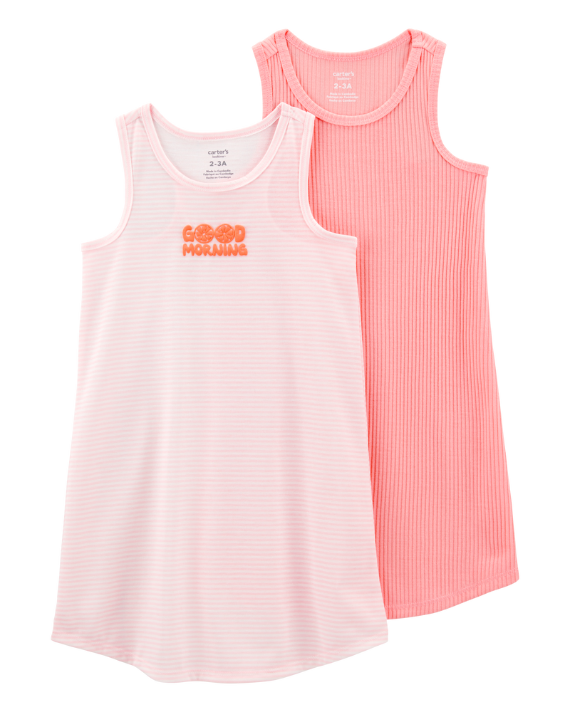Filles - Emballage de 2 robes de nuit à rayures - Rose, image 1 sur 4 diapositives