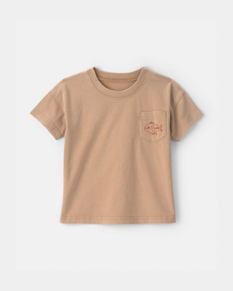 Tout-petit gar&ccedil;on - T-shirt &agrave; imprim&eacute; de poisson sur la poche - Brun, image 1 sur 2 diapositives