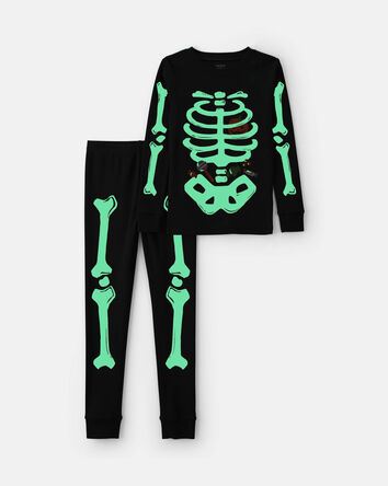 Jeune - Pyjama ajust&eacute; 2 pi&egrave;ces en 100&nbsp;% coton &agrave; motif squelette d&rsquo;Halloween - Noir, 