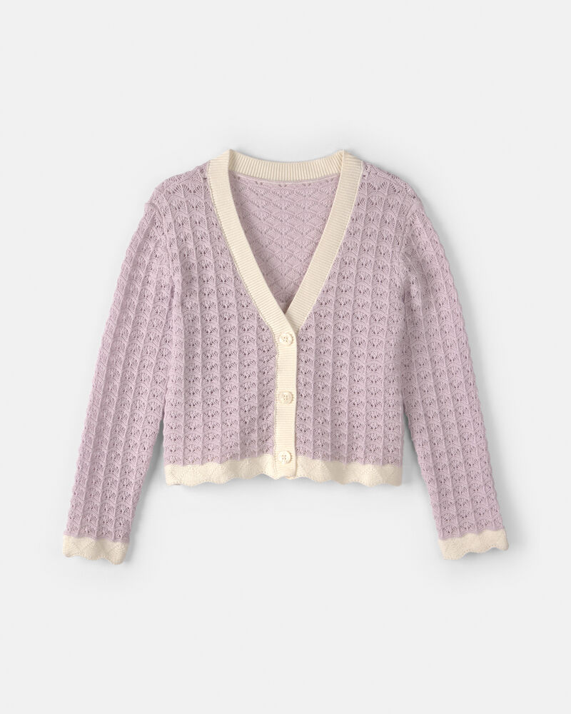 Filles - Cardigan boutonn&eacute;  en tricot - Mauve, image 1 sur 2 diapositives