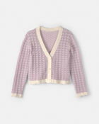 Filles - Cardigan boutonn&eacute;  en tricot - Mauve, image 1 sur 2 diapositives