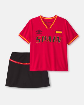 Girls 2-Piece Umbro Spain Soccer Jersey & Skort Set - Red/Yellow/Black, 