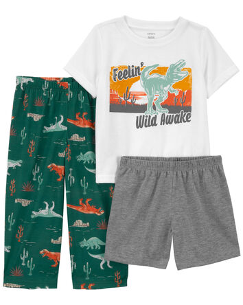 3-Piece Dinosaur Loose Fit Pyjamas, 