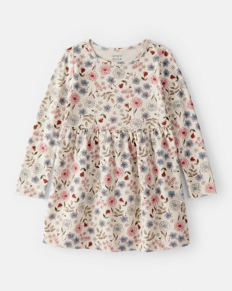 Toddler Girl Floral Long-Sleeve Knit Dress - Cream, image 1 of 4 slides