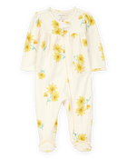 Baby Girl Floral Print 2-Way Zip Cotton Sleeper Pyjamas - Cream, image 1 of 3 slides