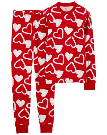 Pyjama de la Saint-Valentin 2 pièces en coton ajusté à motif de cœurs pour adultes, 