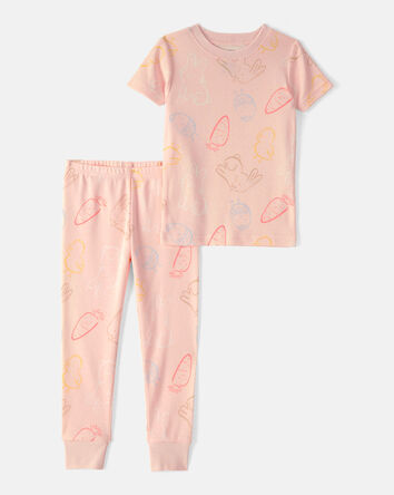 Toddler Girl Easter Bunny 100% Cotton Snug Fit 2-Piece Pajama Set - Pink, 