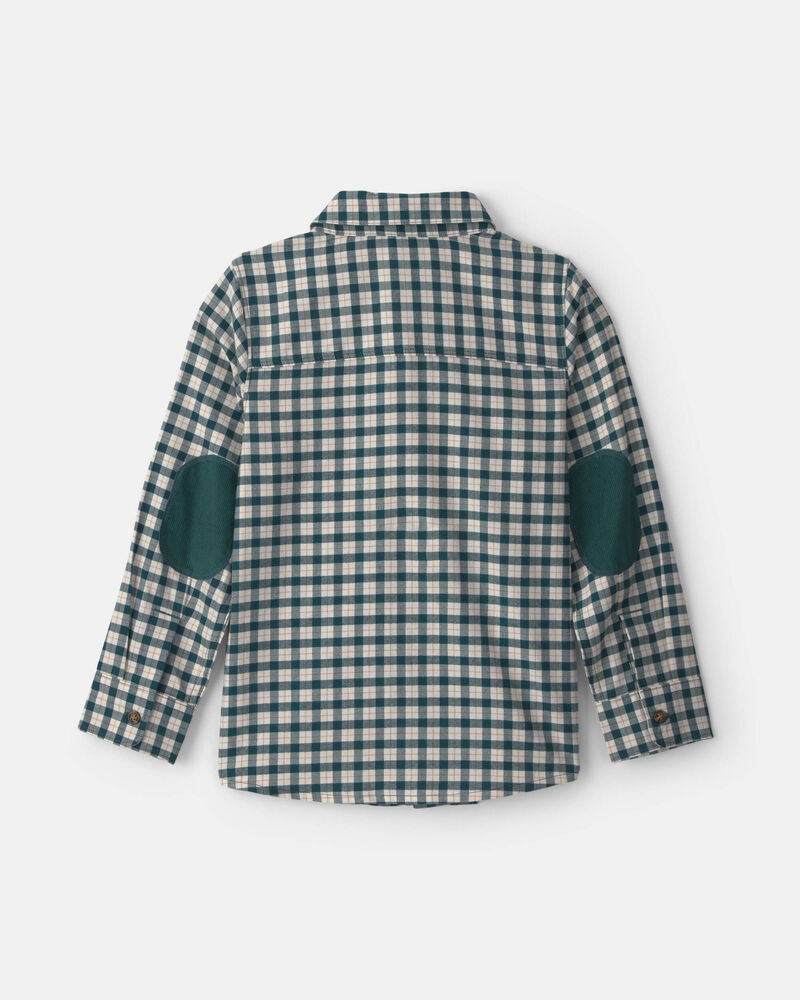 Boys Plaid Long-Sleeve Button-Down Shirt - Green/White, image 2 of 4 slides