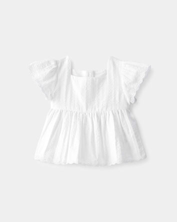 B&eacute;b&eacute; fille - Haut &agrave; manches courtes et volants - Blanc, 