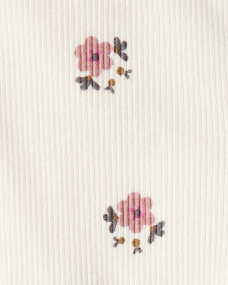 Toddler Girl Quilted Quarter-Zip & Floral Legging Set - Cream, image 4 of 5 slides