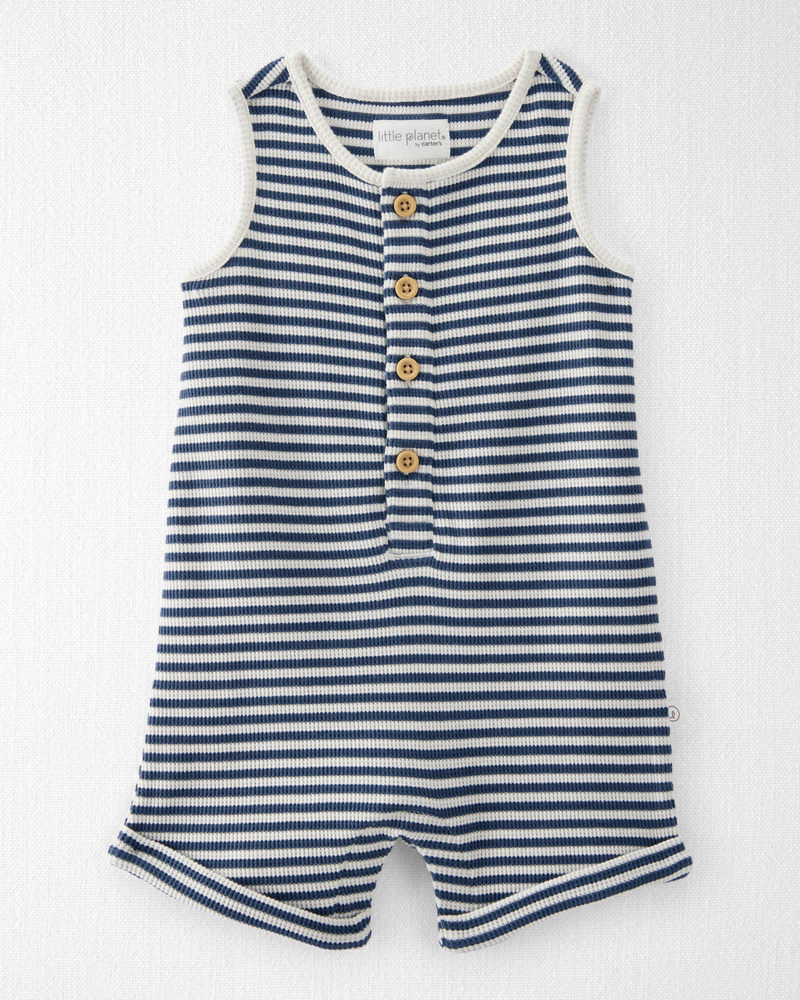 Baby Organic Cotton Waffle Knit Romper in Stripes, image 1 of 3 slides