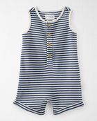 Baby Organic Cotton Waffle Knit Romper in Stripes, image 1 of 3 slides
