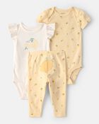 Baby Girl 3-Piece Lemon Bodysuits & Pant Set - Yellow/White, image 1 of 6 slides