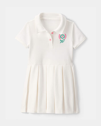 Toddler Girl Pleated Tennis Dress - Ivory, 