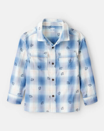 Boys Good Vibes Smiley Print Button-Down Shirt - Plaid, 