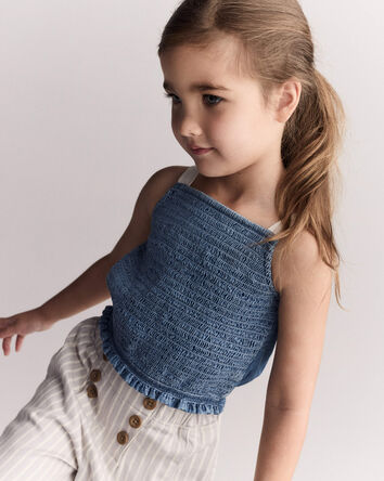 Toddler Girl Smocked Peplum Top in Chambray, 