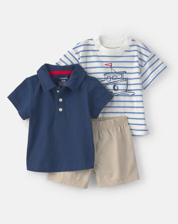 Baby Boy 3-Piece Nautical Short-Sleeve Tops & Short Set - Blue, 