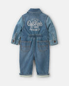 B&eacute;b&eacute; - Combinaison manches longues en denim &agrave; logo OshKosh - D&eacute;lav&eacute; moyen, image 1 sur 4 diapositives