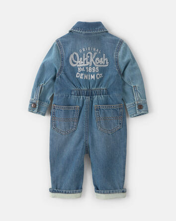 B&eacute;b&eacute; - Combinaison manches longues en denim &agrave; logo OshKosh - D&eacute;lav&eacute; moyen, 