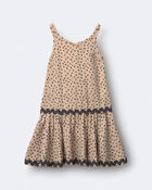 Toddler Girl Ric-Rac Drop-Waist Peplum Dress in Dot Print - Khaki, image 1 of 2 slides