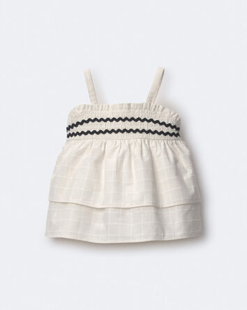 Toddler Girl Smocked Ric-Rac Tiered Top - Cream, 