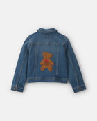 Girls Bear Long-Sleeve Denim Jacket - Medium Wash, image 1 of 4 slides