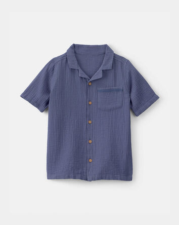 Gar&ccedil;ons - Chemise boutonn&eacute;e &agrave; manches courtes - Bleu, 