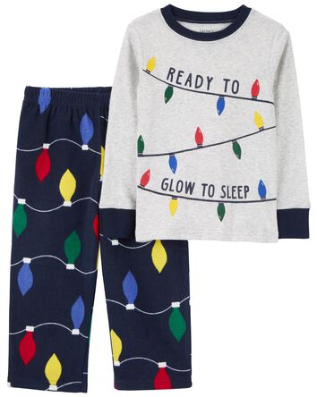Pyjama 2 pièces en coton mélangé et molleton à lumières de Noël, 