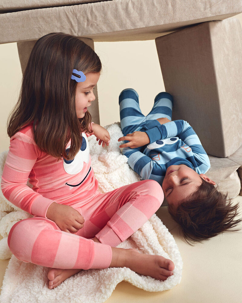 Toddler Girl 2-Piece Monster Striped DreamPlush Snug Fit Pyjama Set - Coral, image 5 of 6 slides
