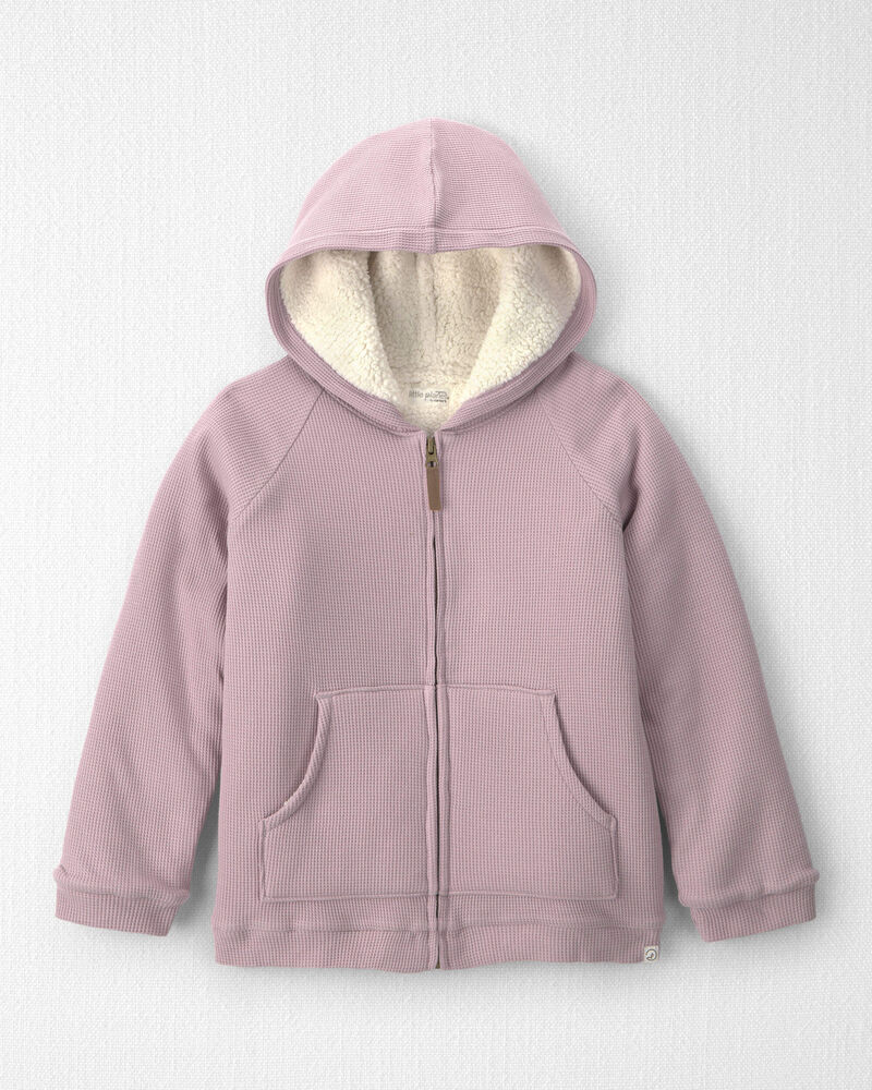 Girls Recycled Teddy Fleece Waffle Knit Hooded Jacket Made with Organic Cotton, image 1 of 5 slides
