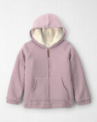 Girls Recycled Teddy Fleece Waffle Knit Hooded Jacket Made with Organic Cotton, image 1 of 5 slides