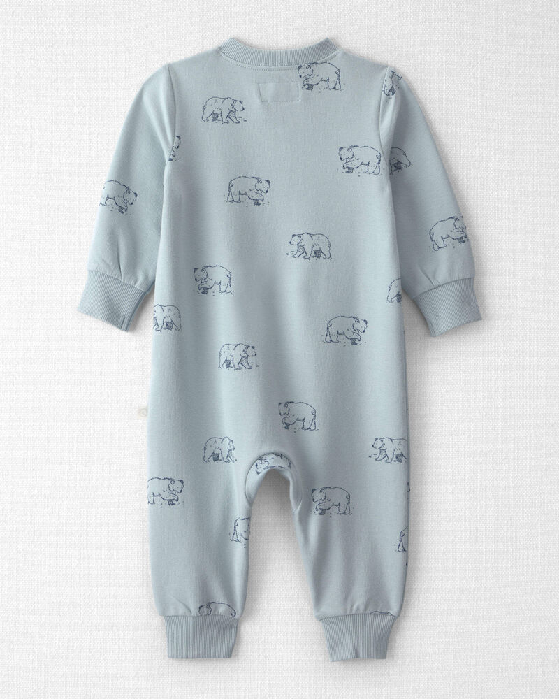 Baby Organic Cotton French Terry Jumpsuit in Blue Bears, image 2 of 5 slides