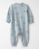 Baby Organic Cotton French Terry Jumpsuit in Blue Bears, image 2 of 5 slides