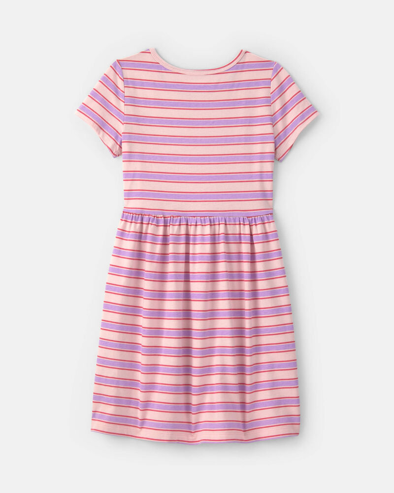 Filles - Robe manches courtes &agrave; rayures &ndash; Rose, image 2 sur 3 diapositives