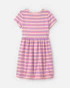 Filles - Robe manches courtes &agrave; rayures &ndash; Rose, image 2 sur 3 diapositives