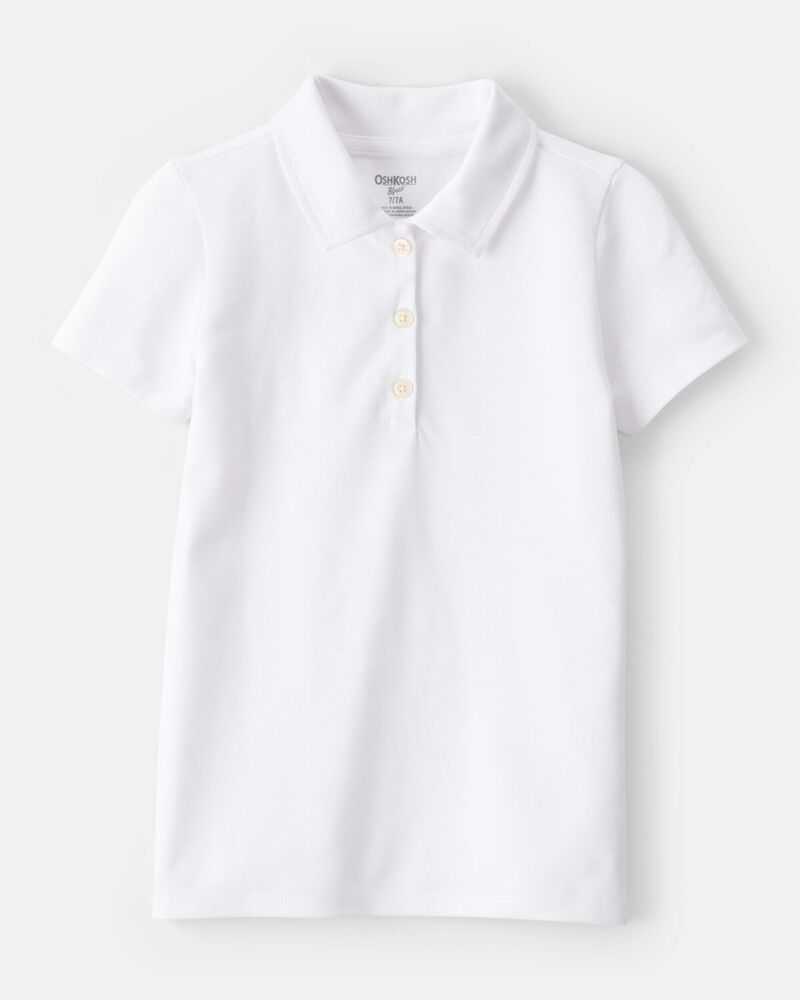 Kid Pique Uniform Polo Shirt - White, image 1 of 3 slides