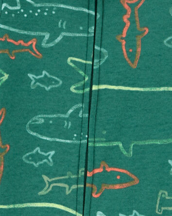 Pyjama 1 pièce sans pieds en coton ajusté à imprimé de requin, 
