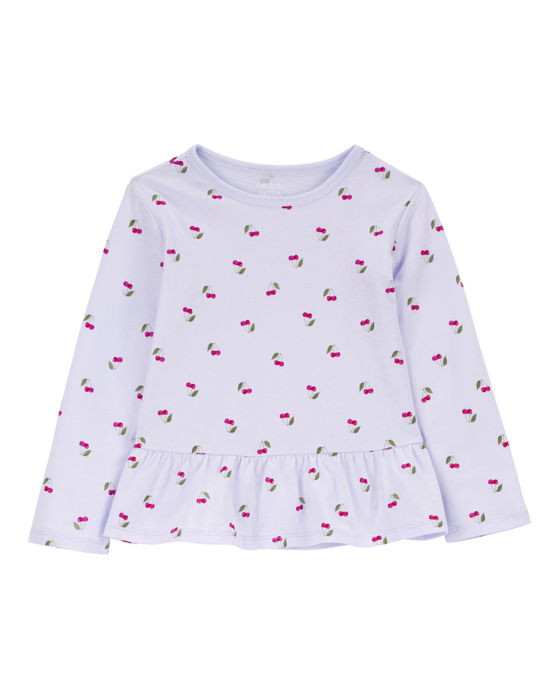 Toddler Cherry Print Peplum Top, image 1 of 3 slides
